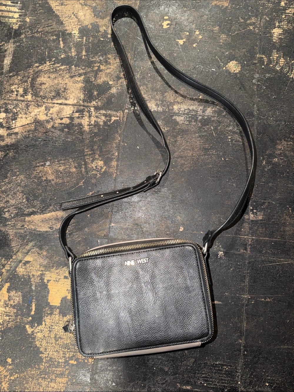 Nine West Black Leather Pebbled Crossbody Messenger